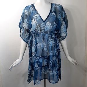 New Cruise Club Swim Tunic Coverup Blue Sheer One Size Elastic Waist